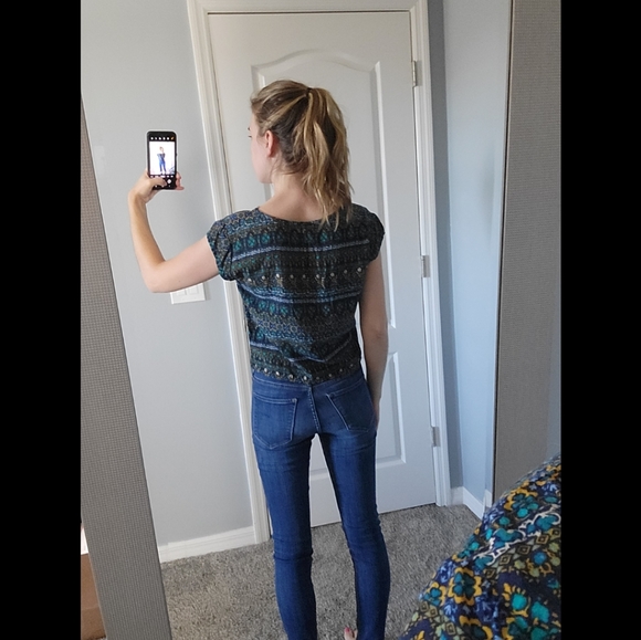 Mossimo Supply Co. Top, Blue and Gold Tribal Tie Front, Small - Picture 10 of 10